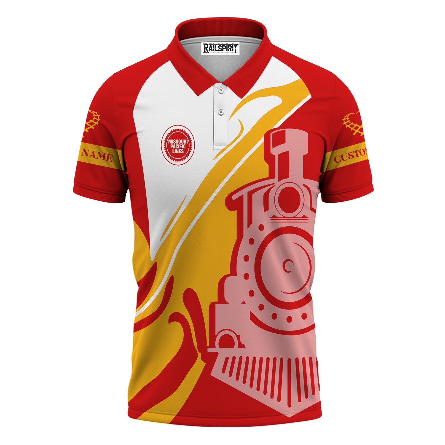 Railspirit Personalized Missouri Pacific Railroad Polo Shirt Flame-Inspired Style Shirt Gift Idea For Train Lovers