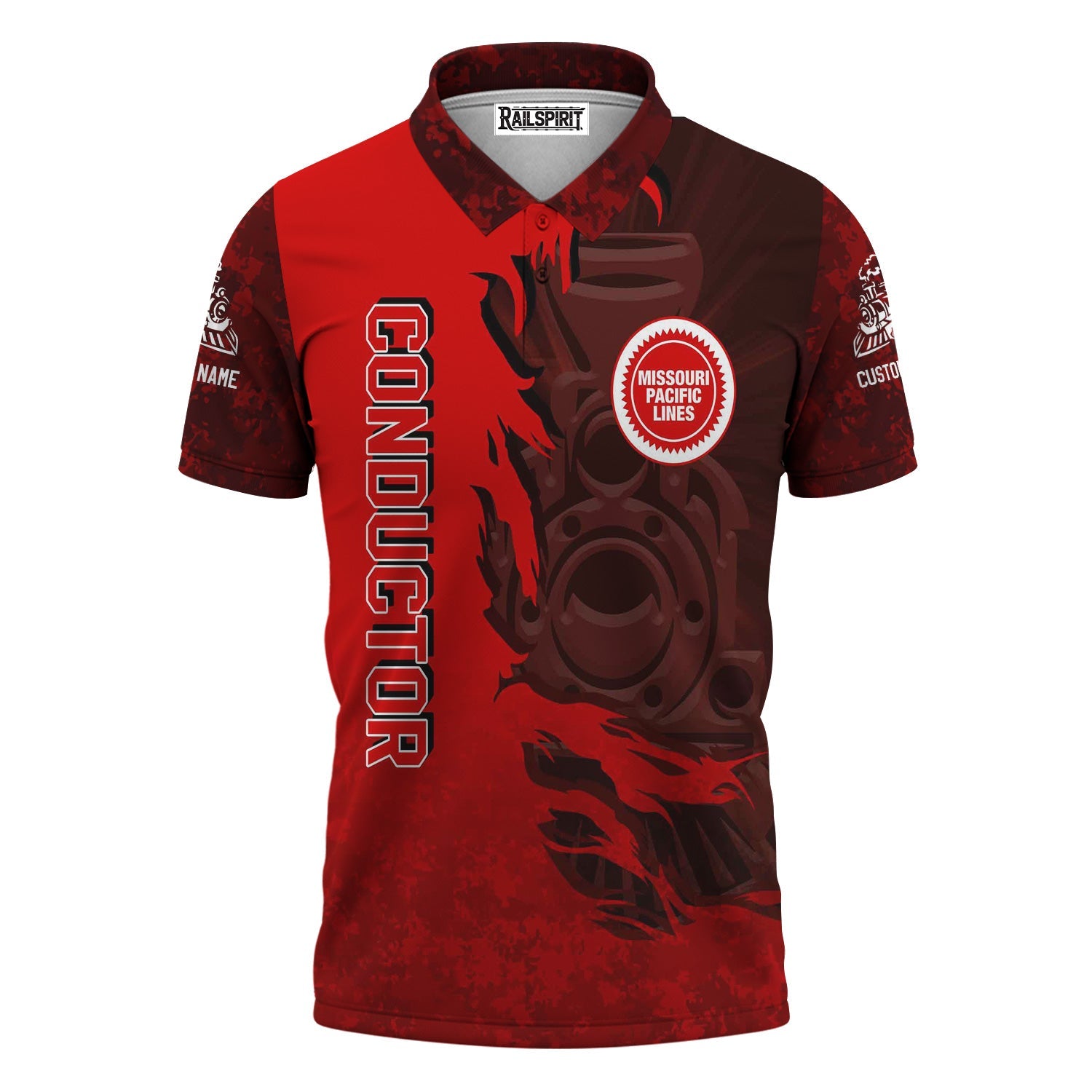 Railspirit Personalized Missouri Pacific Railroad Polo Shirt Blazing Style with Custom Position Train Shirt