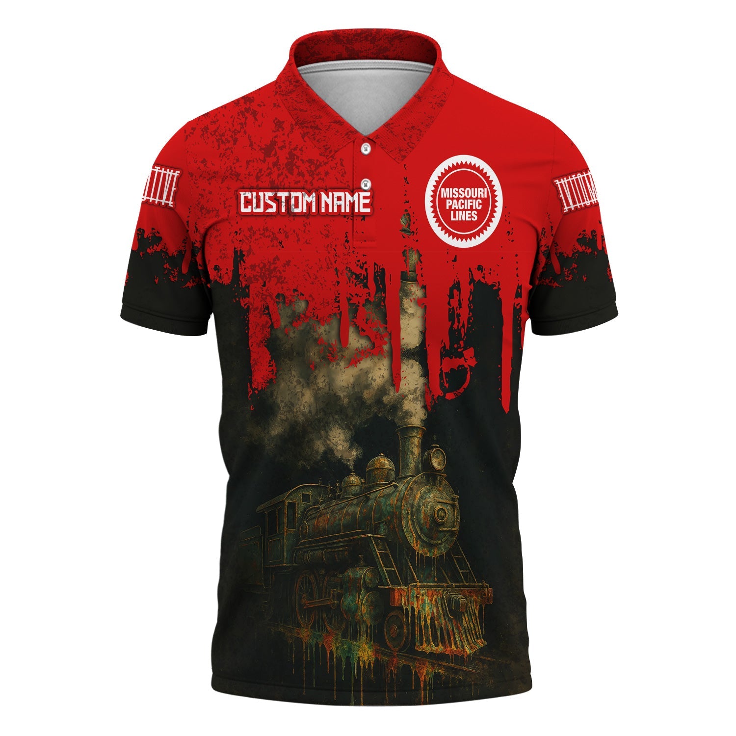 Railspirit Personalized Missouri Pacific Railroad Polo Shirt Vintage Train Art Style Shirt For Locomotive Fans