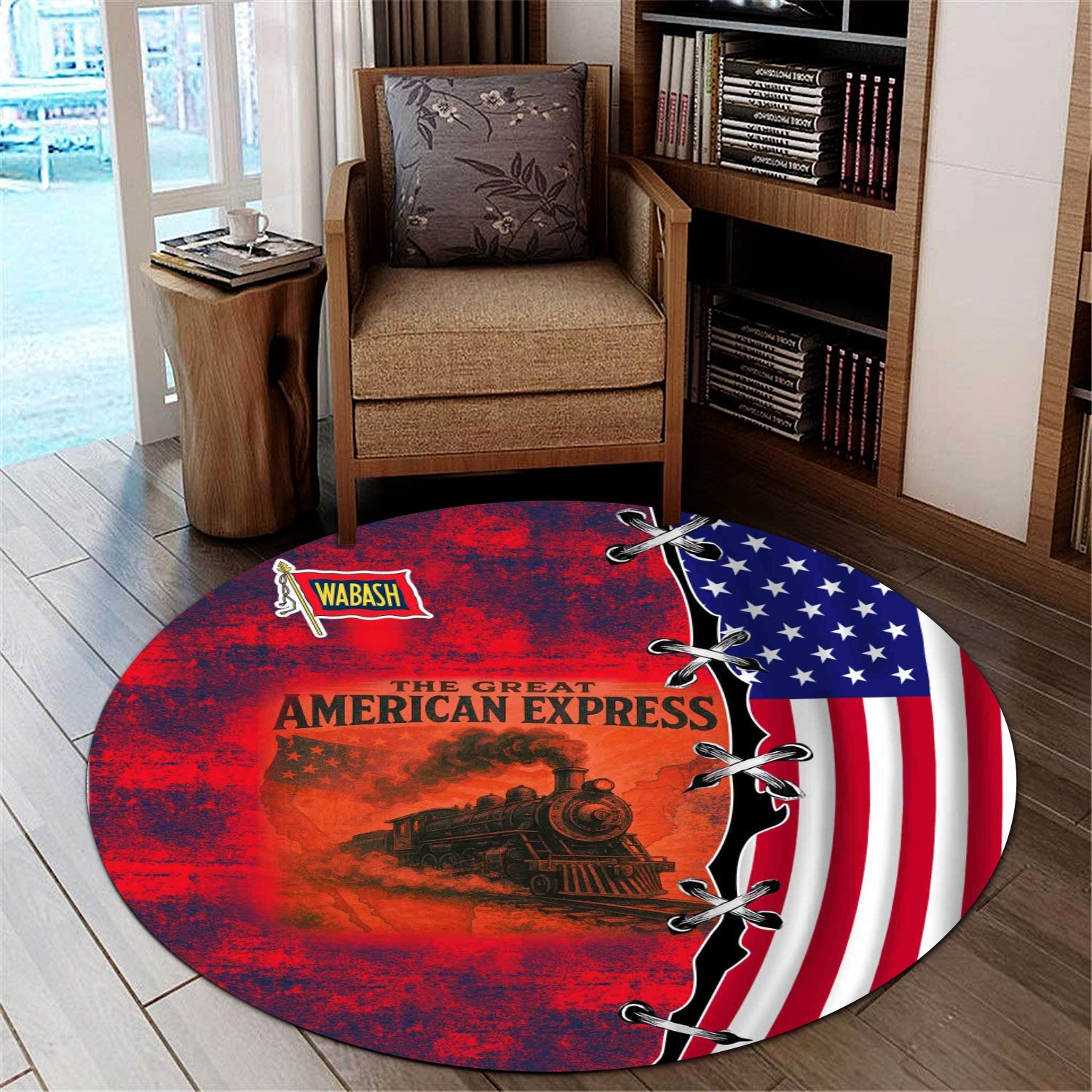 Railspirit Wabash Railroad Round Mat Retro American Express Train With USA Flag Round Mat