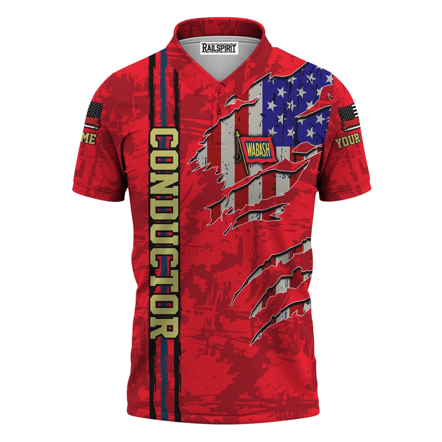 Railspirit Personalized Wabash Railroad Polo Shirt USA Flag Claw Art with Custom Job Train Shirt