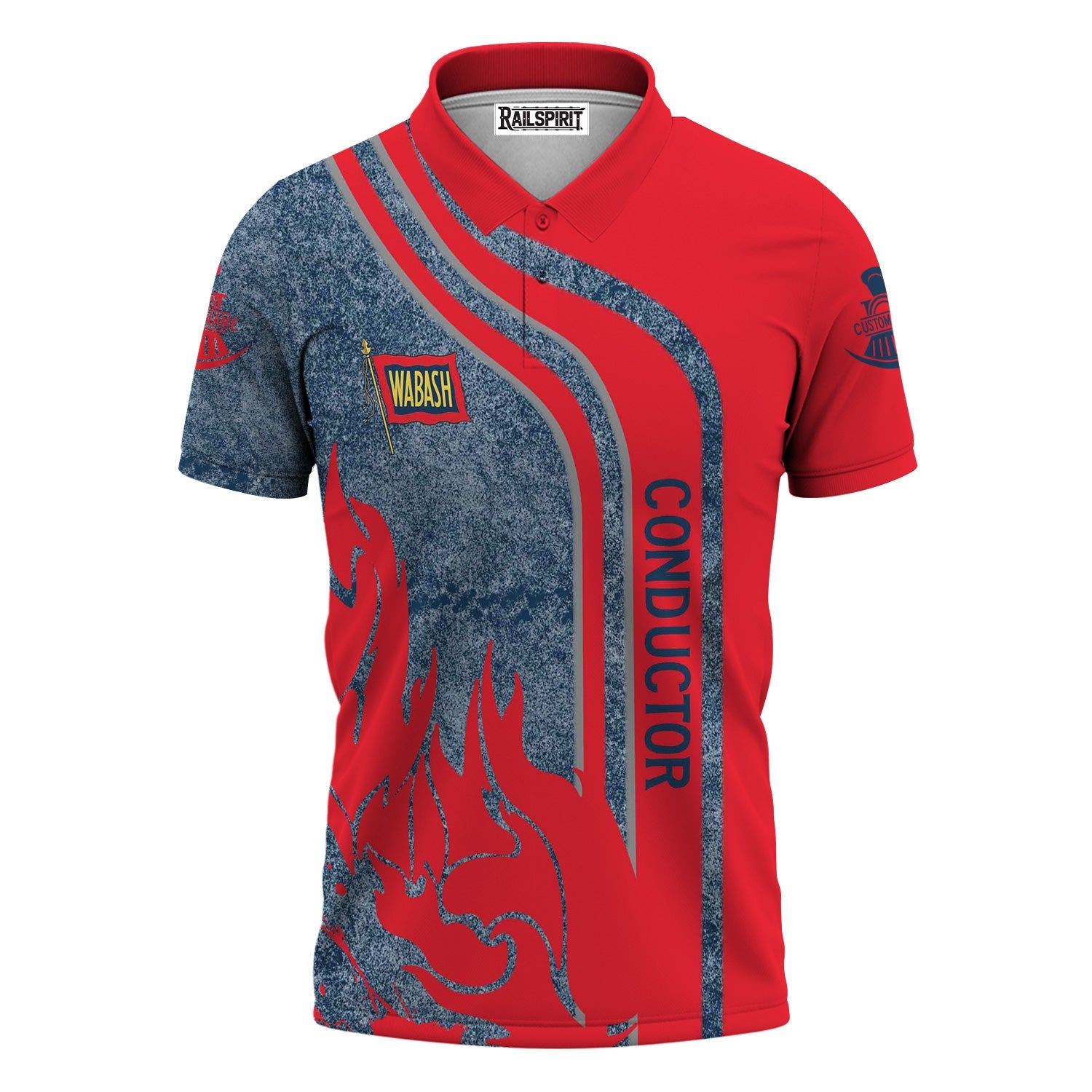 Railspirit Personalized Wabash Railroad Polo Shirt Flame Design with Custom Job Position Train Shirt