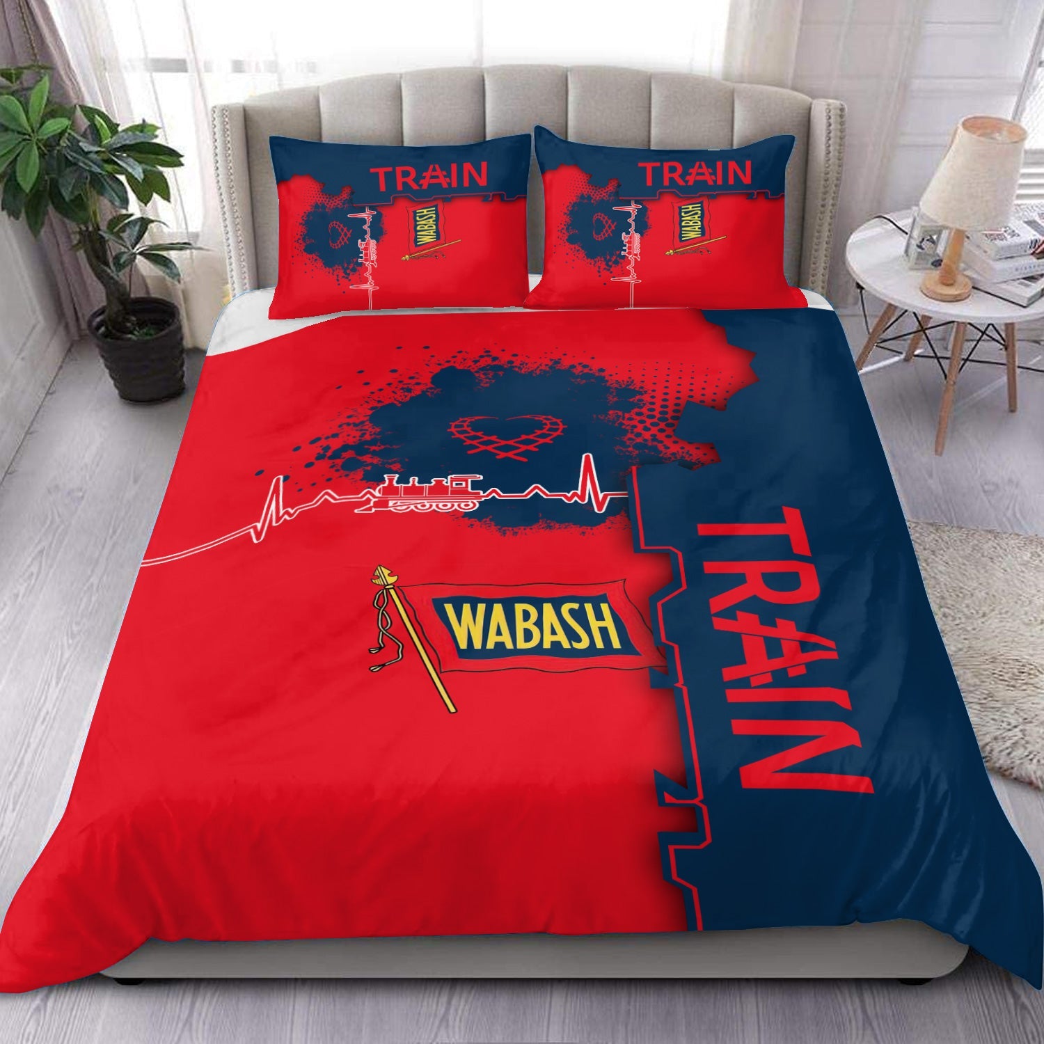 Railspirit Wabash Railroad Bedding Set Engine Heartbeat and Track Love Style Bedding Set Gift Idea For Train Lovers