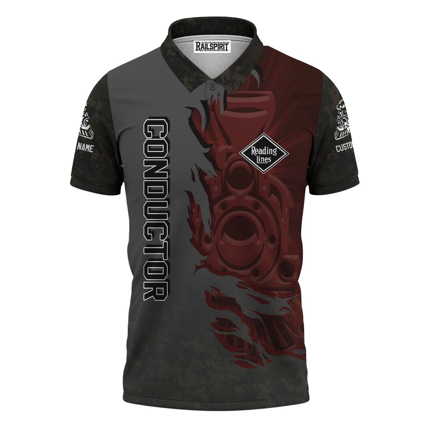 Railspirit Personalized Reading Railroad Polo Shirt Blazing Style with Custom Position Train Shirt