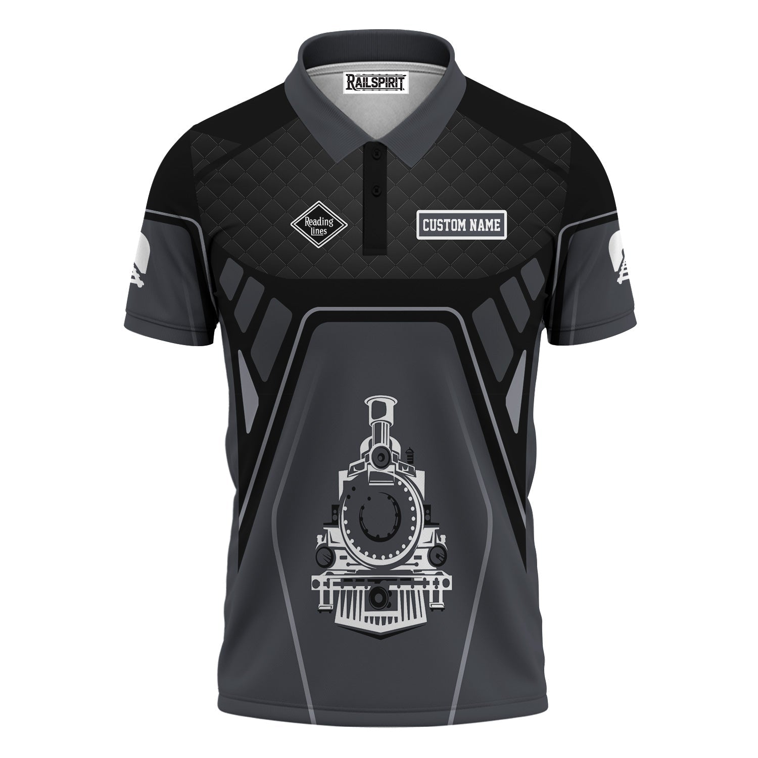 Railspirit Personalized Reading Railroad Polo Shirt Steam Locomotive Engine Graphic Train Shirt All Over Print