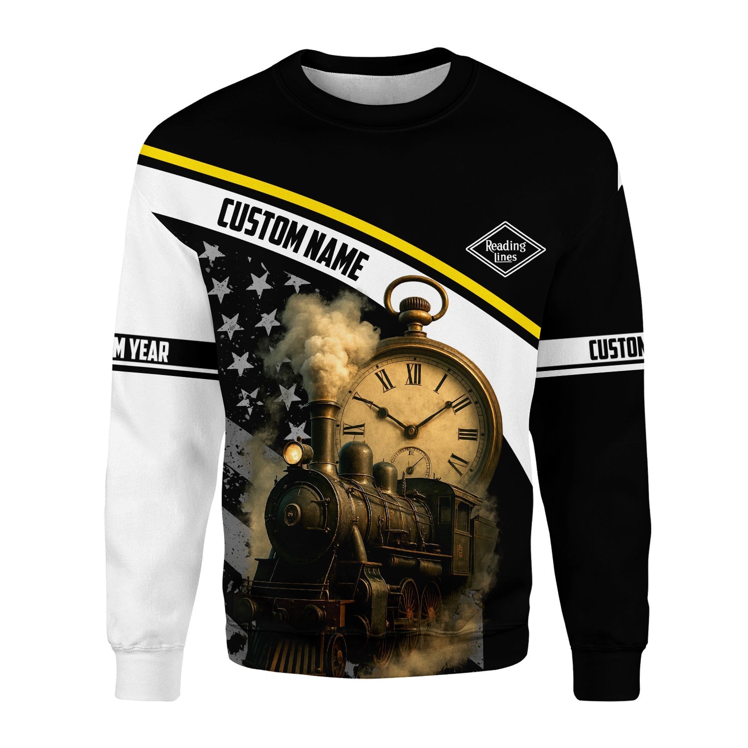 Railspirit Personalized Reading Railroad Sweatshirt Classic Steam Engine With Retro Pocket Watch Shirt All Over Print