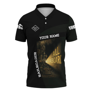 Railspirit Personalized Reading Railroad Polo Shirt All Aboard Steam Train Movie Projector Style Shirt