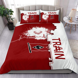 Railspirit Lehigh Valley Railroad Bedding Set Engine Heartbeat and Track Love Style Bedding Set Gift Idea For Train Lovers