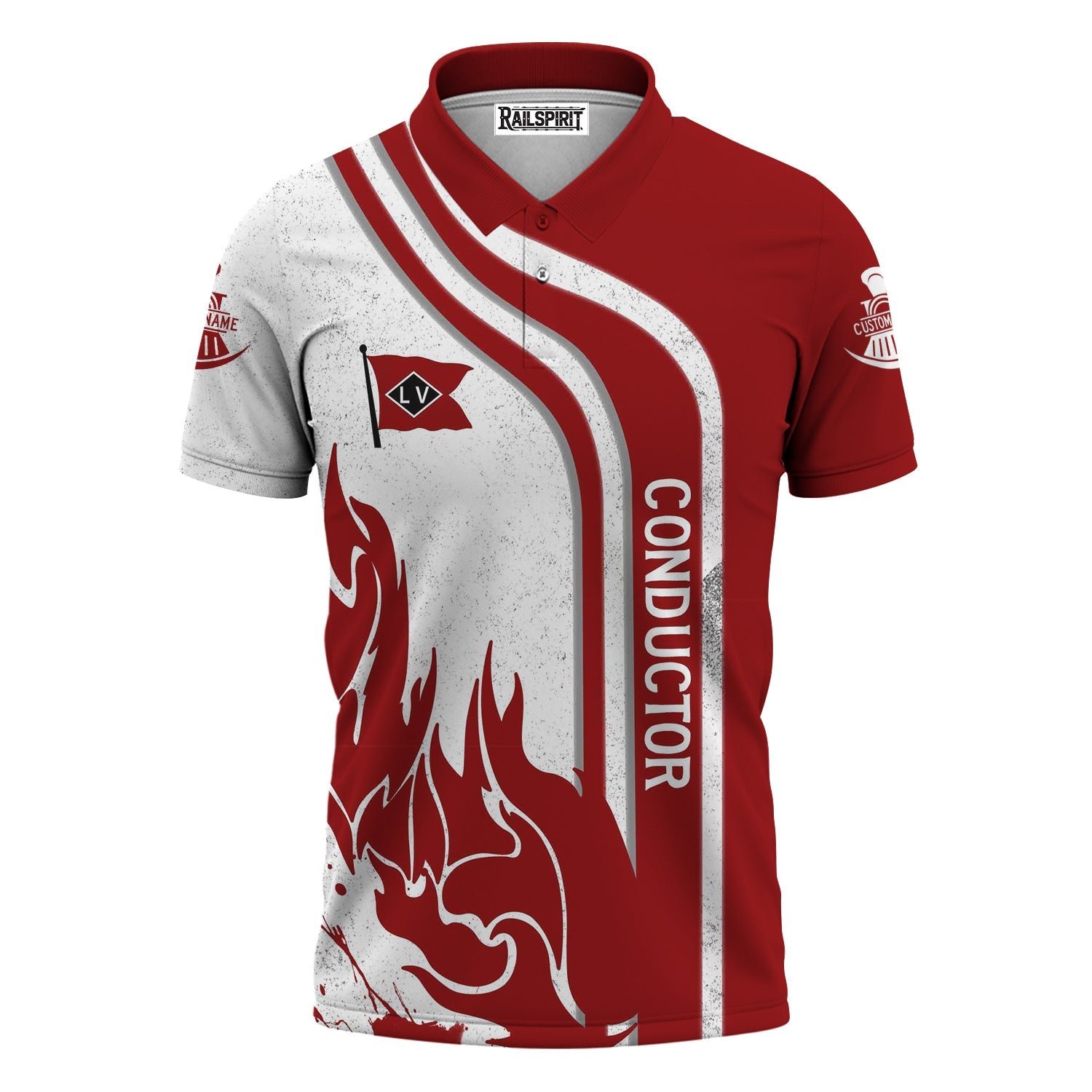 Railspirit Personalized Lehigh Valley Railroad Polo Shirt Flame Design with Custom Job Position Train Shirt