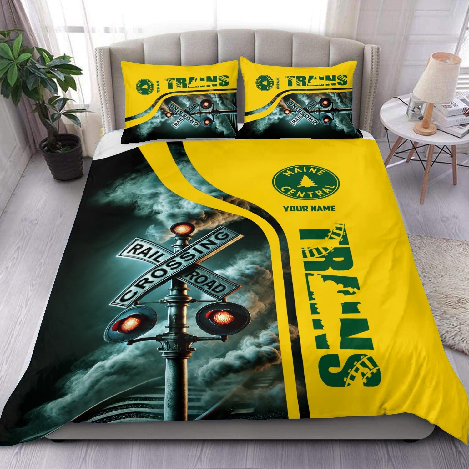 Railspirit Personalized Maine Central Railroad Bedding Set Railroad Crossing Sign Bedding Set All Over Print