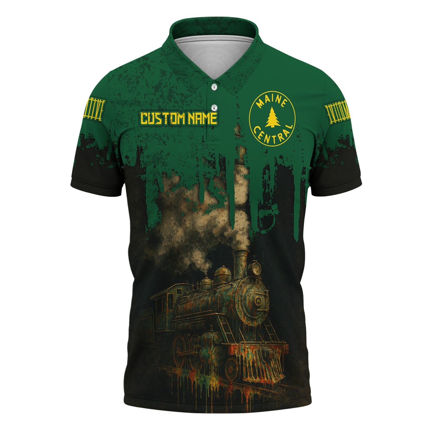 Railspirit Personalized Maine Central Railroad Polo Shirt Vintage Train Art Style Shirt For Locomotive Fans