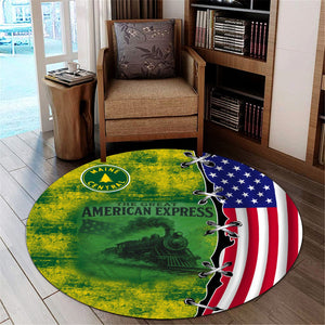 Railspirit Maine Central Railroad Round Mat Retro American Express Train With USA Flag Round Mat