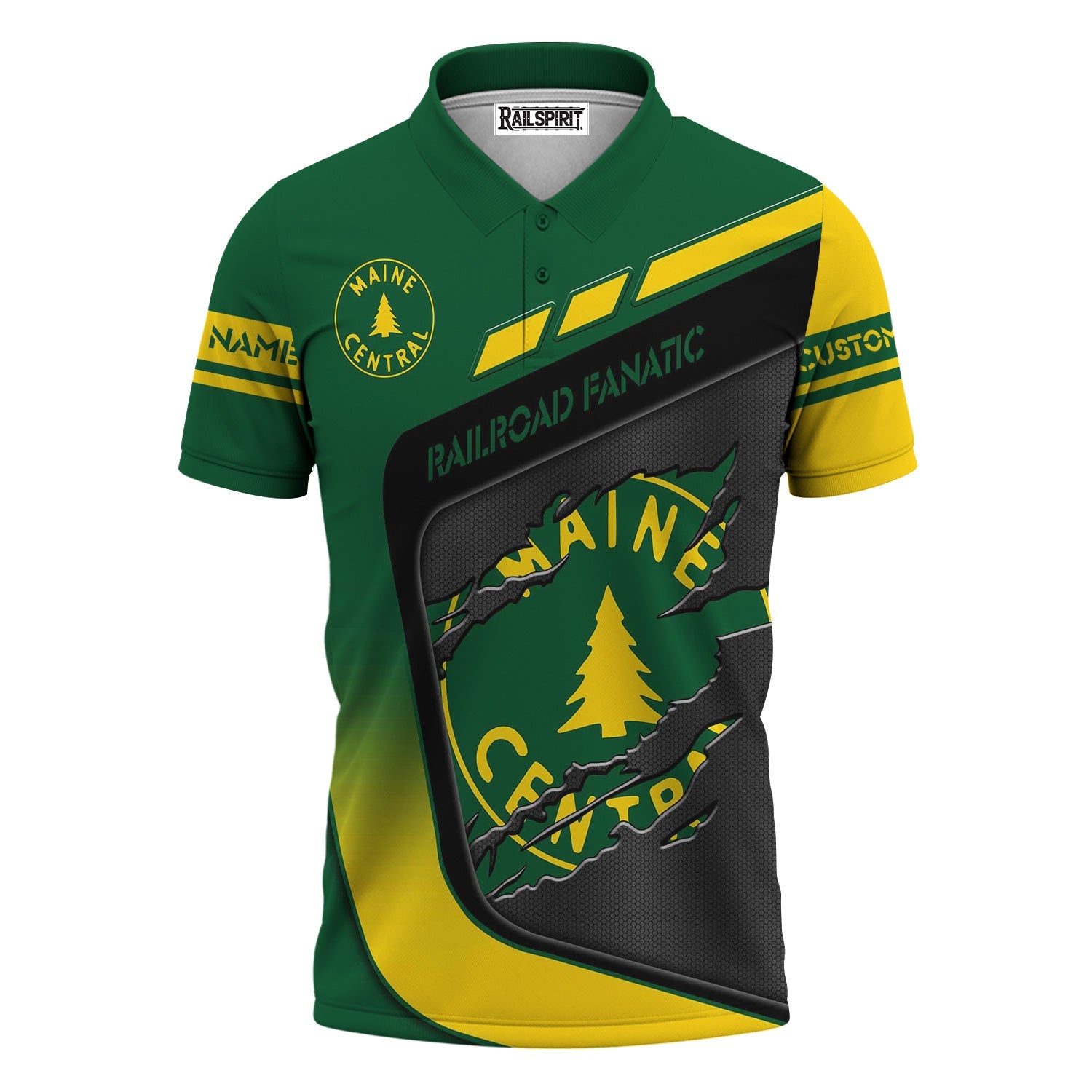 Railspirit Personalized Maine Central Railroad Polo Shirt Ripped Texture Style Train Shirt For Railroad Fanatic