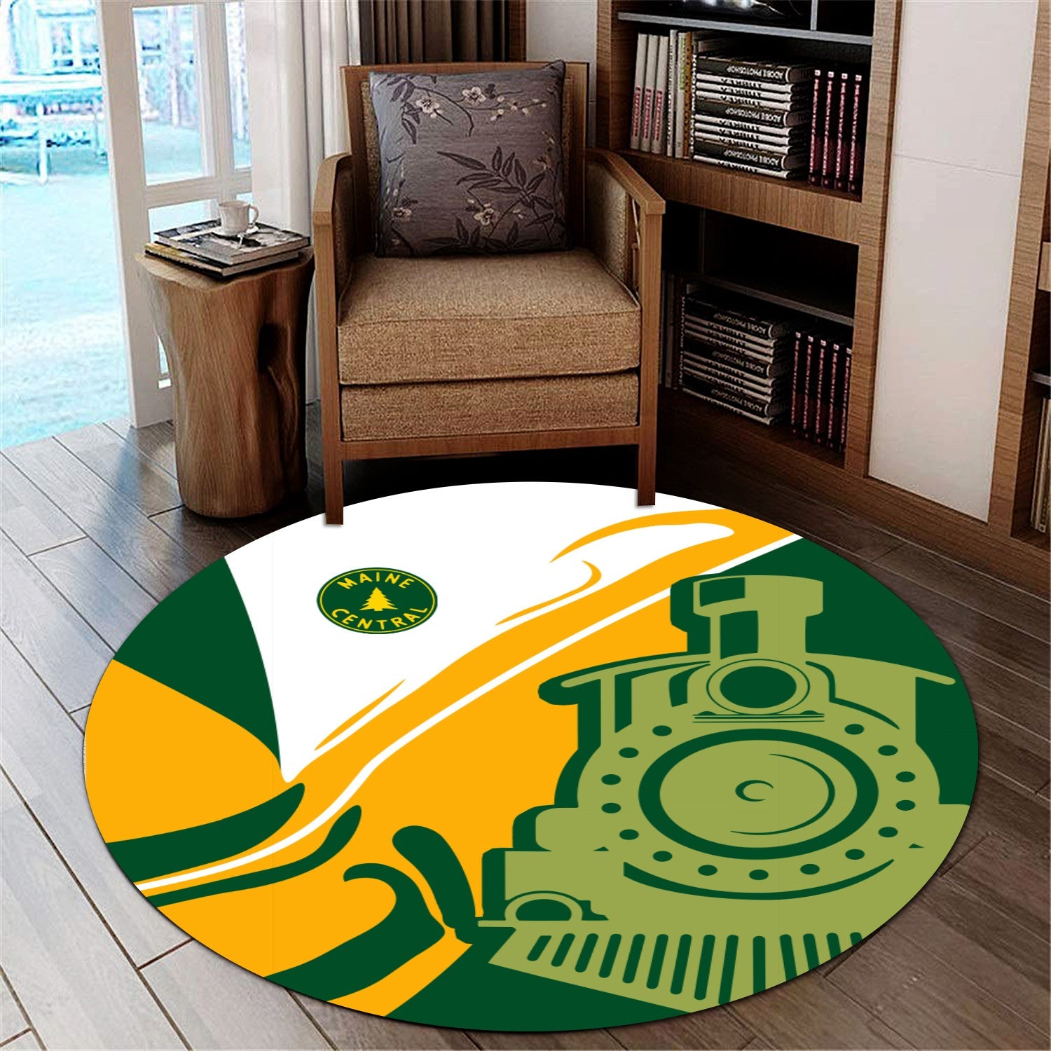 Railspirit Maine Central Railroad Round Mat Flame-Inspired Style Mat Gift Idea For Train Lovers