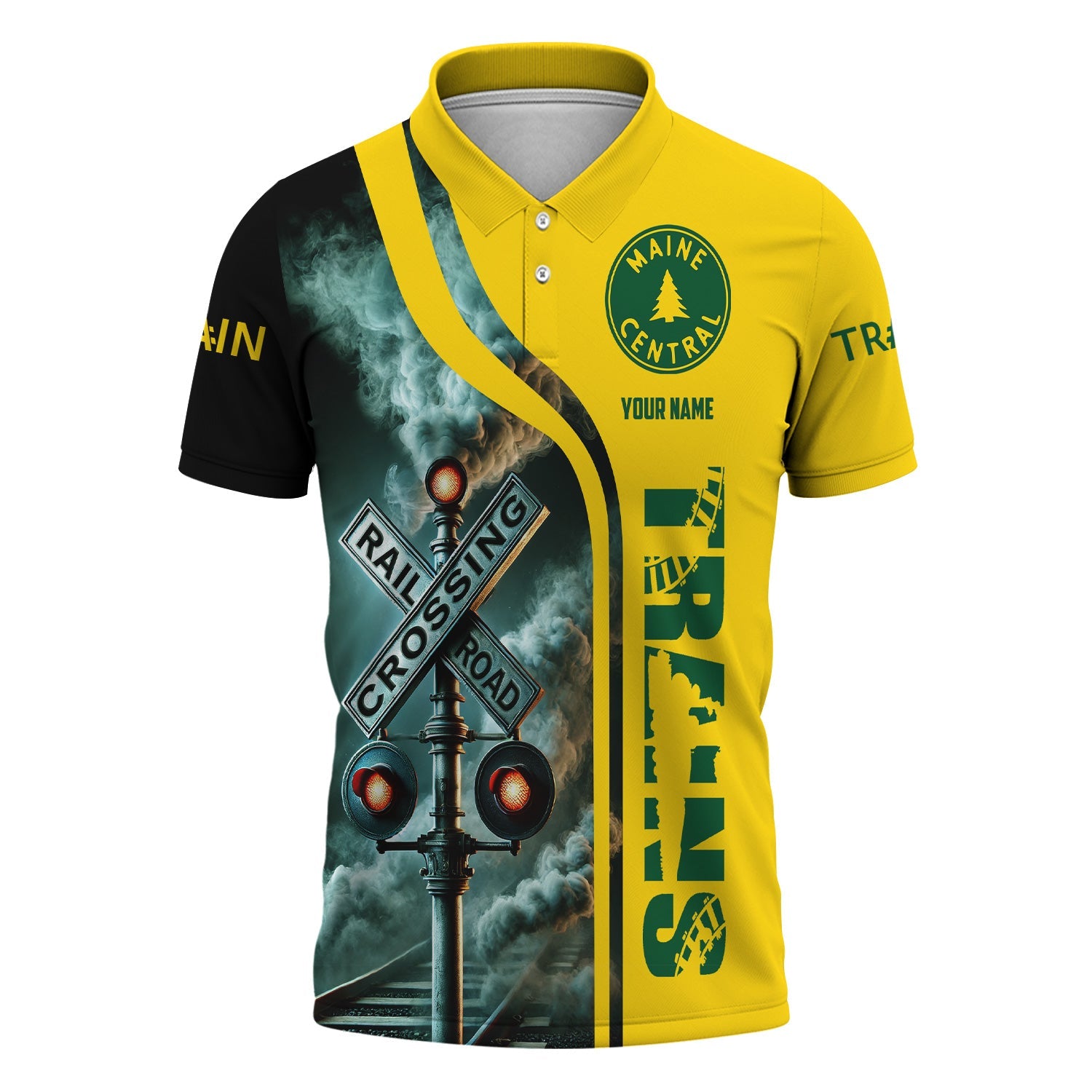 Railspirit Personalized Maine Central Railroad Polo Shirt Crossing Railroad Sign American Locomotive Train Shirt All Over Print