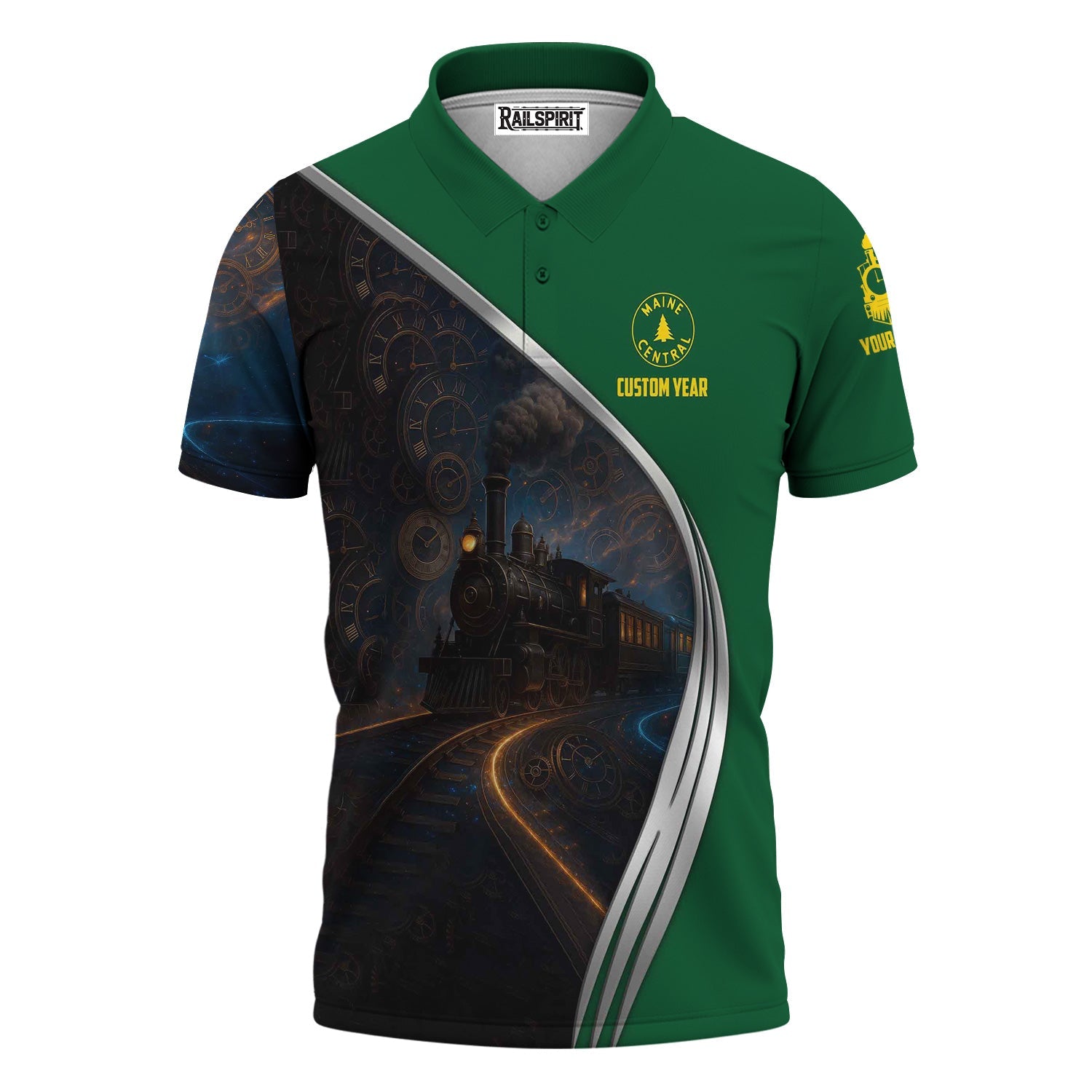 Railspirit Personalized Maine Central Railroad Polo Shirt Steampunk Locomotive with Custom Year Train Shirt