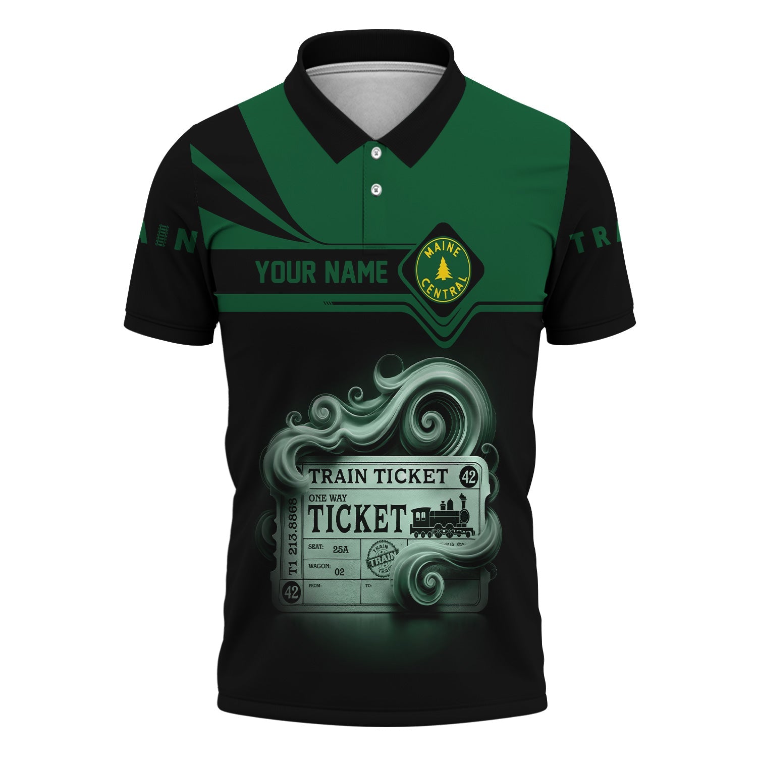 Railspirit Custom Name Maine Central Railroad Polo Shirt American Train Ticket Printed Shirt