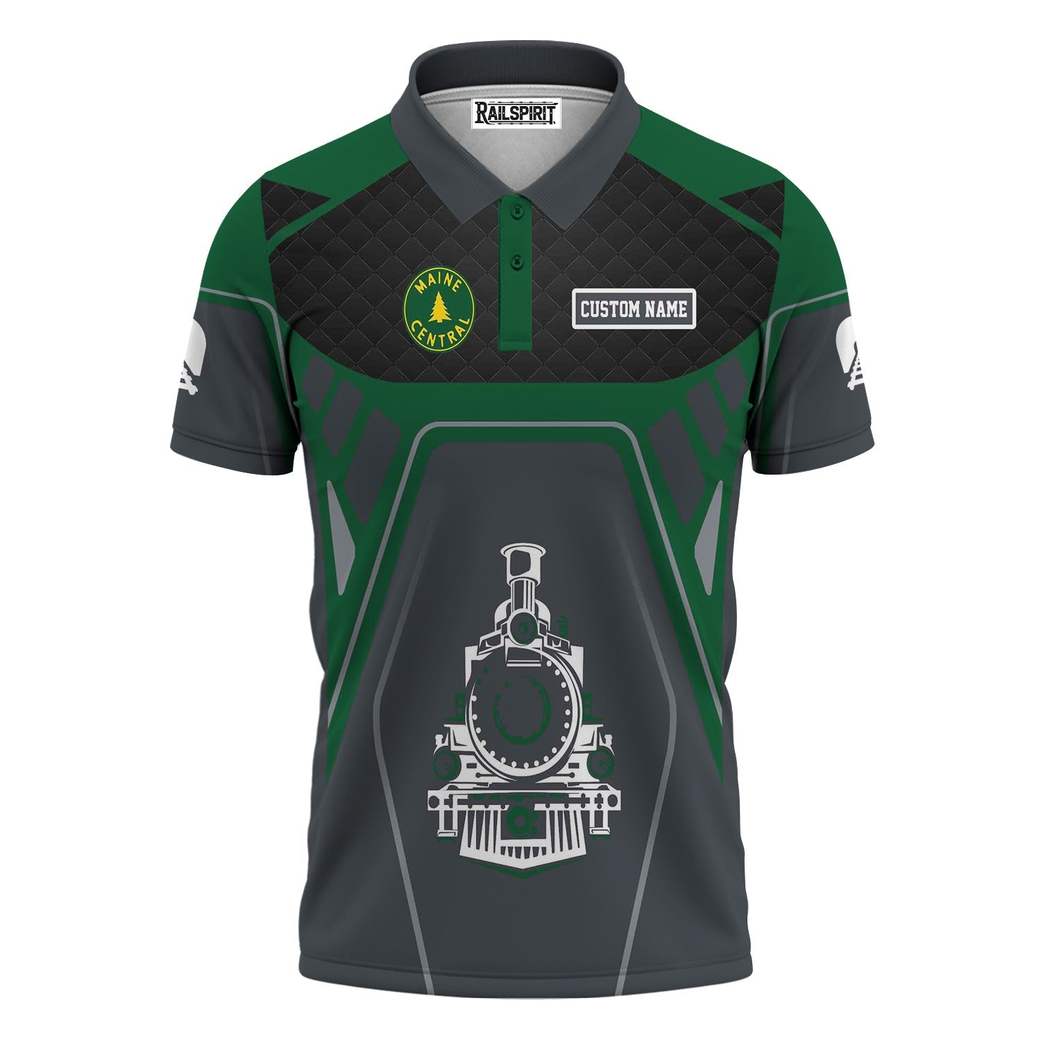 Railspirit Personalized Maine Central Railroad Polo Shirt Steam Locomotive Engine Graphic Train Shirt All Over Print