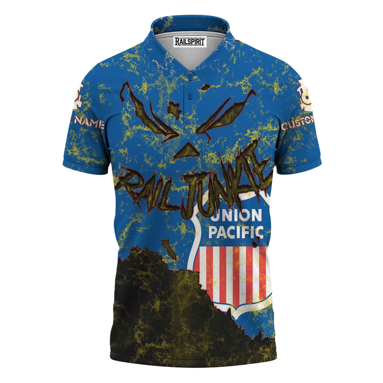 Railspirit Personalized Union Pacific Railroad Polo Shirt Torn Graphic Style Big Boy Train Shirt For Rail Junkie
