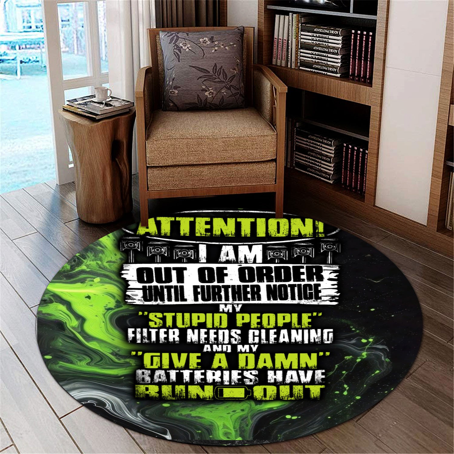 Vintage Mechanic Round Mat Attention I Am Out Of Order Until Further Notice Rug Home Decor