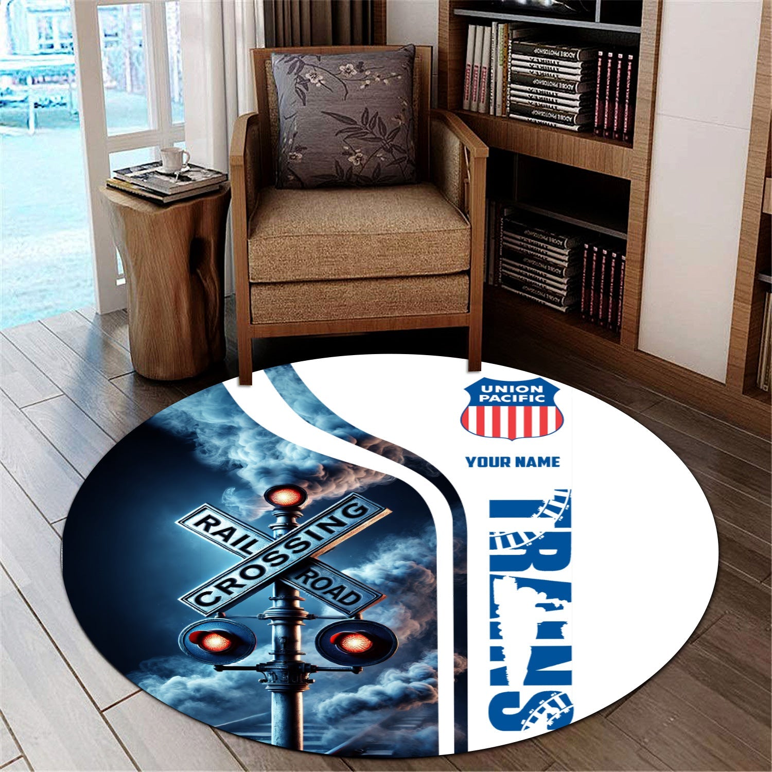 Railspirit Personalized Union Pacific Railroad Round Mat Railroad Crossing Sign Big Boy Mat All Over Print