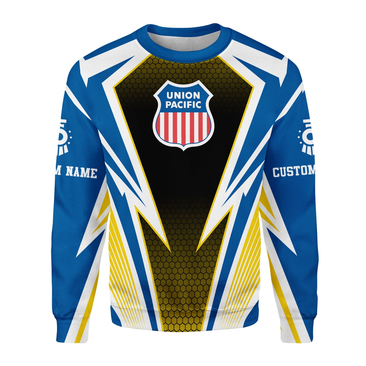 Railspirit Personalized Union Pacific Railroad Sweatshirt Lightning Graphic Style Big Boy Shirt Gift Idea For Train Lover