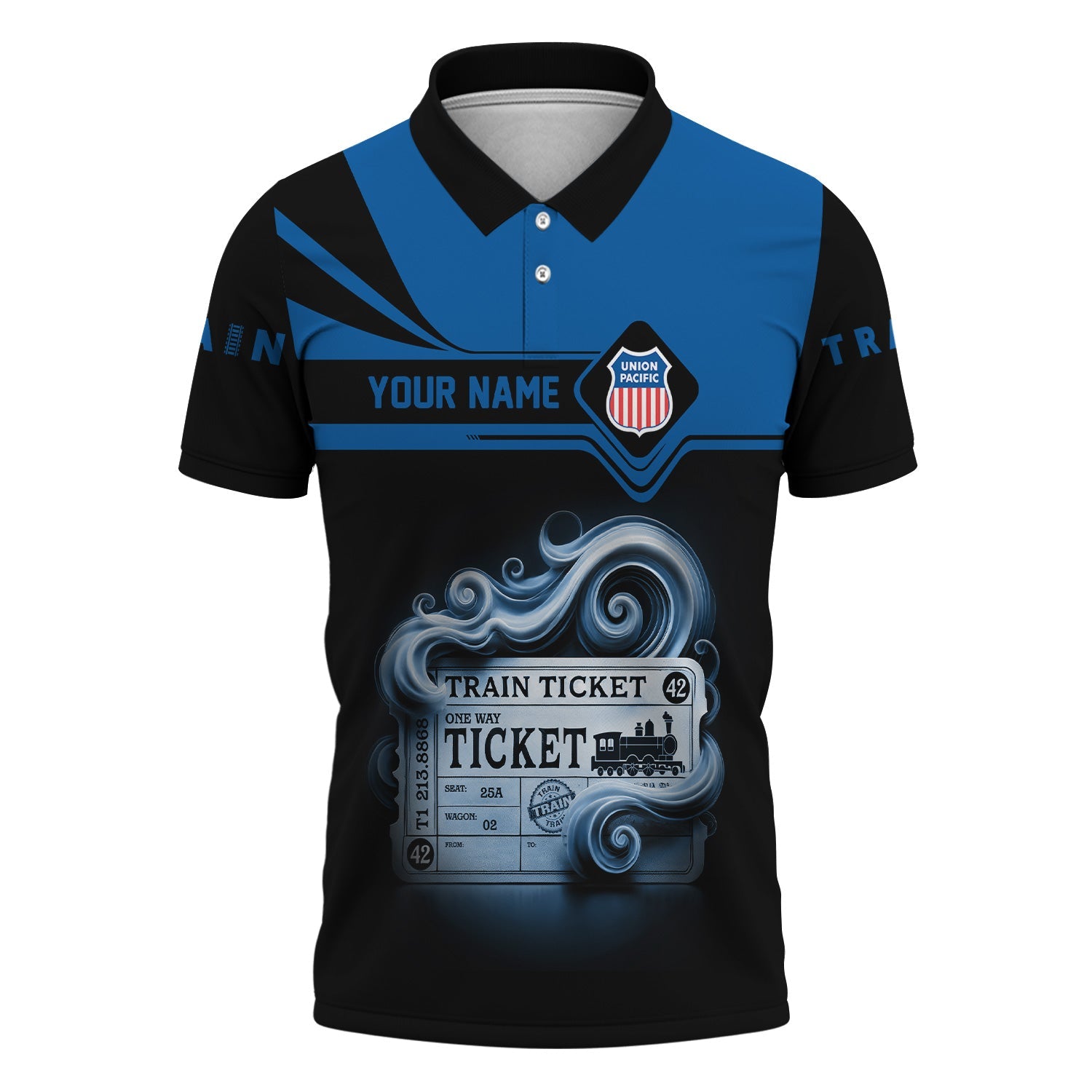 Railspirit Custom Name Union Pacific Railroad Polo Shirt American Train Ticket Big Boy Printed Shirt