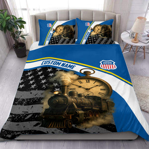 Railspirit Personalized Union Pacific Railroad Bedding Set Classic Steam Engine With Retro Pocket Watch Big Boy Bedding Set All Over Print