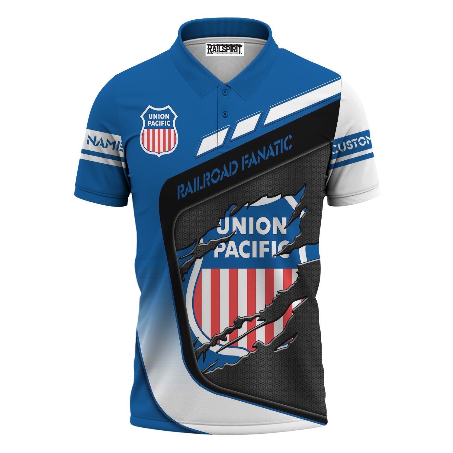 Railspirit Personalized Union Pacific Railroad Polo Shirt Ripped Texture Style Big Boy Train Shirt For Railroad Fanatic