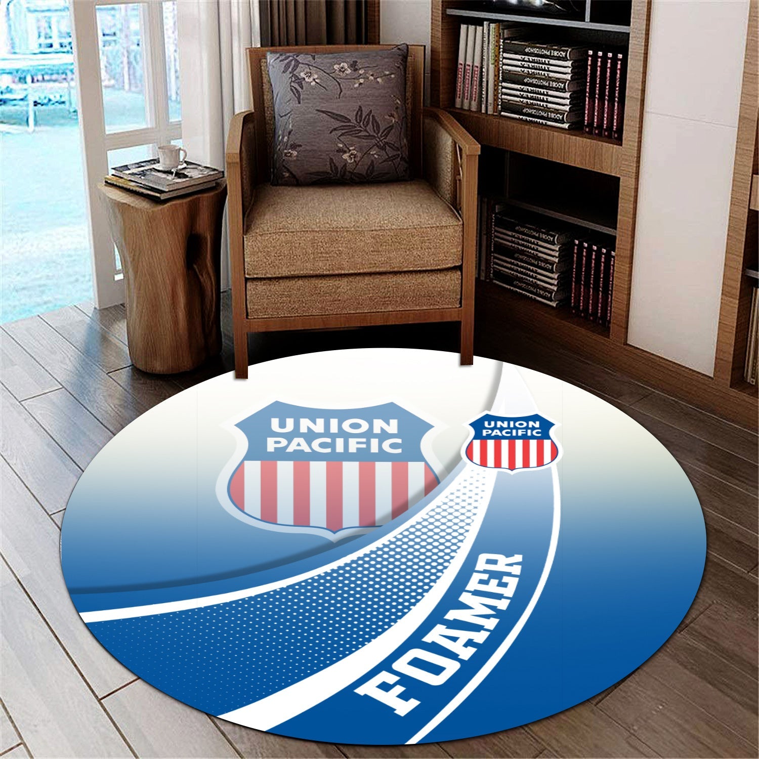 Railspirit Union Pacific Railroad Round Mat Railway-Themed Style Big Boy Mat Gift Idea For Trainspotter