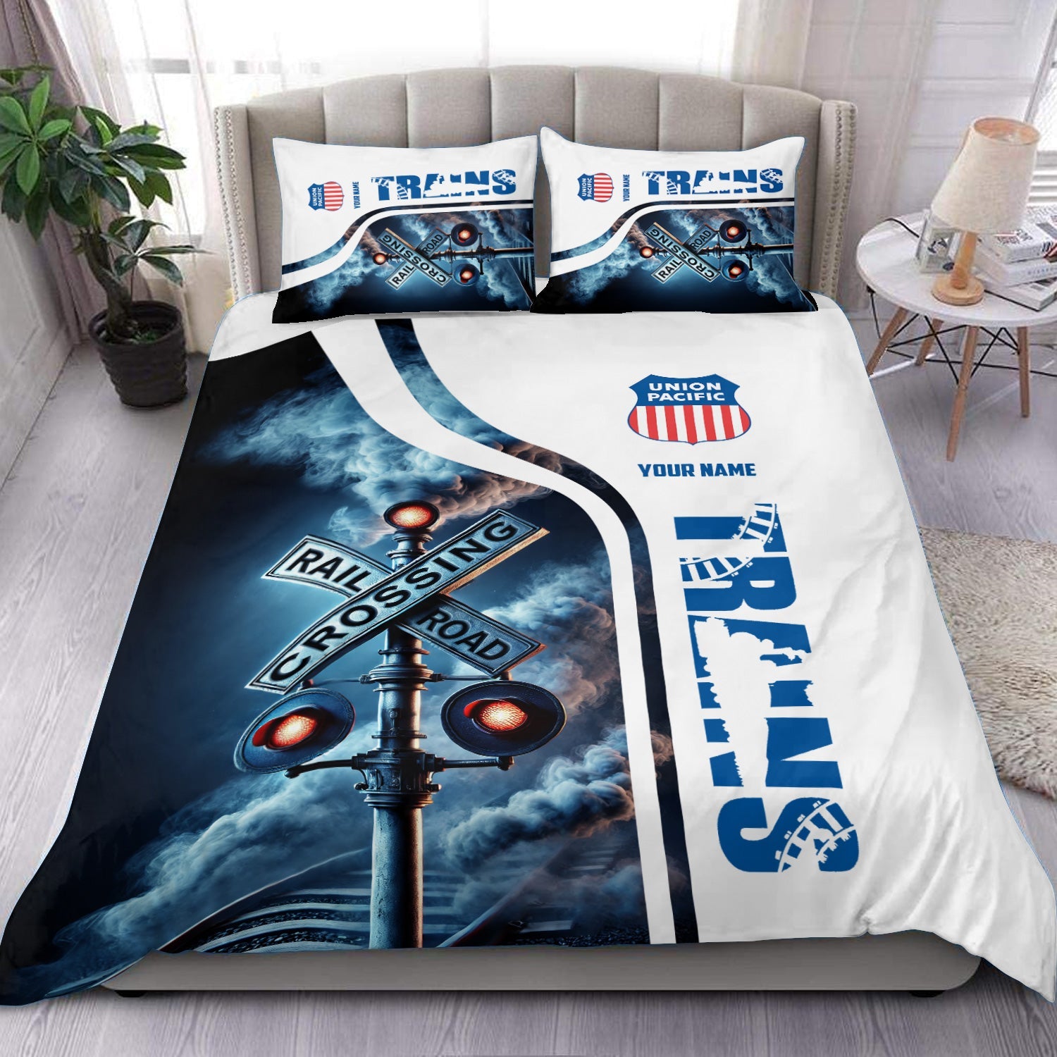 Railspirit Personalized Union Pacific Railroad Bedding Set Railroad Crossing Sign Big Boy Bedding Set All Over Print