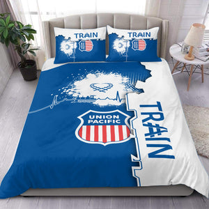 Railspirit Union Pacific Railroad Bedding Set Engine Heartbeat and Track Love Style Big Boy Bedding Set Gift Idea For Train Lovers