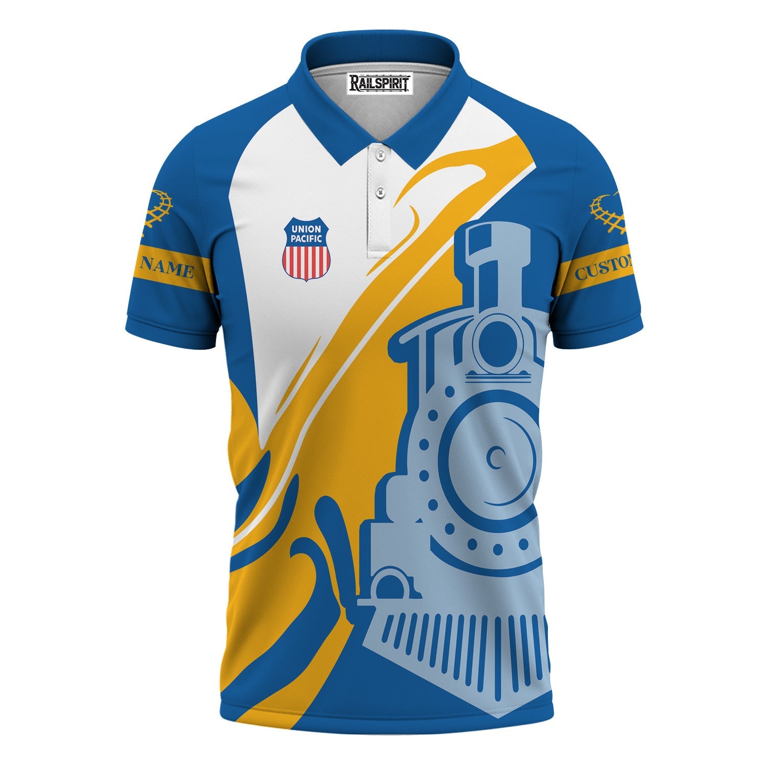 Railspirit Personalized Union Pacific Railroad Polo Shirt Flame-Inspired Style Big Boy Shirt Gift Idea For Train Lovers