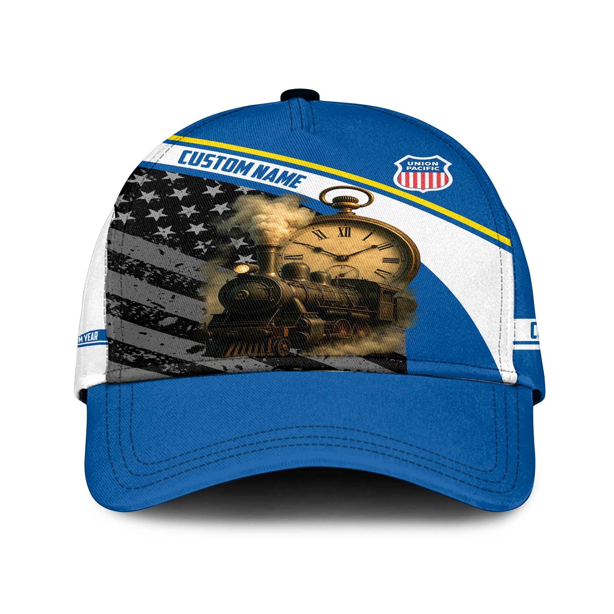 Railspirit Personalized Union Pacific Railroad Classic Cap Classic Steam Engine With Retro Pocket Watch Big Boy Cap All Over Print