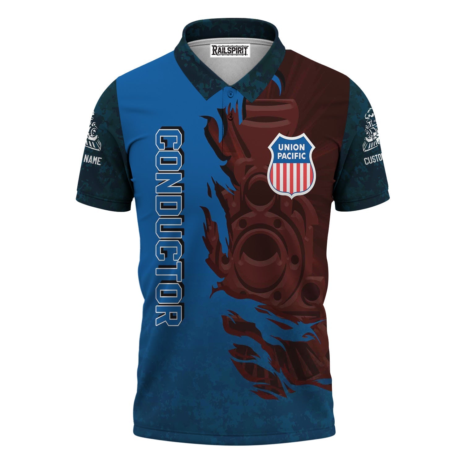 Railspirit Personalized Union Pacific Railroad Polo Shirt Blazing Style with Custom Position Big Boy Train Shirt