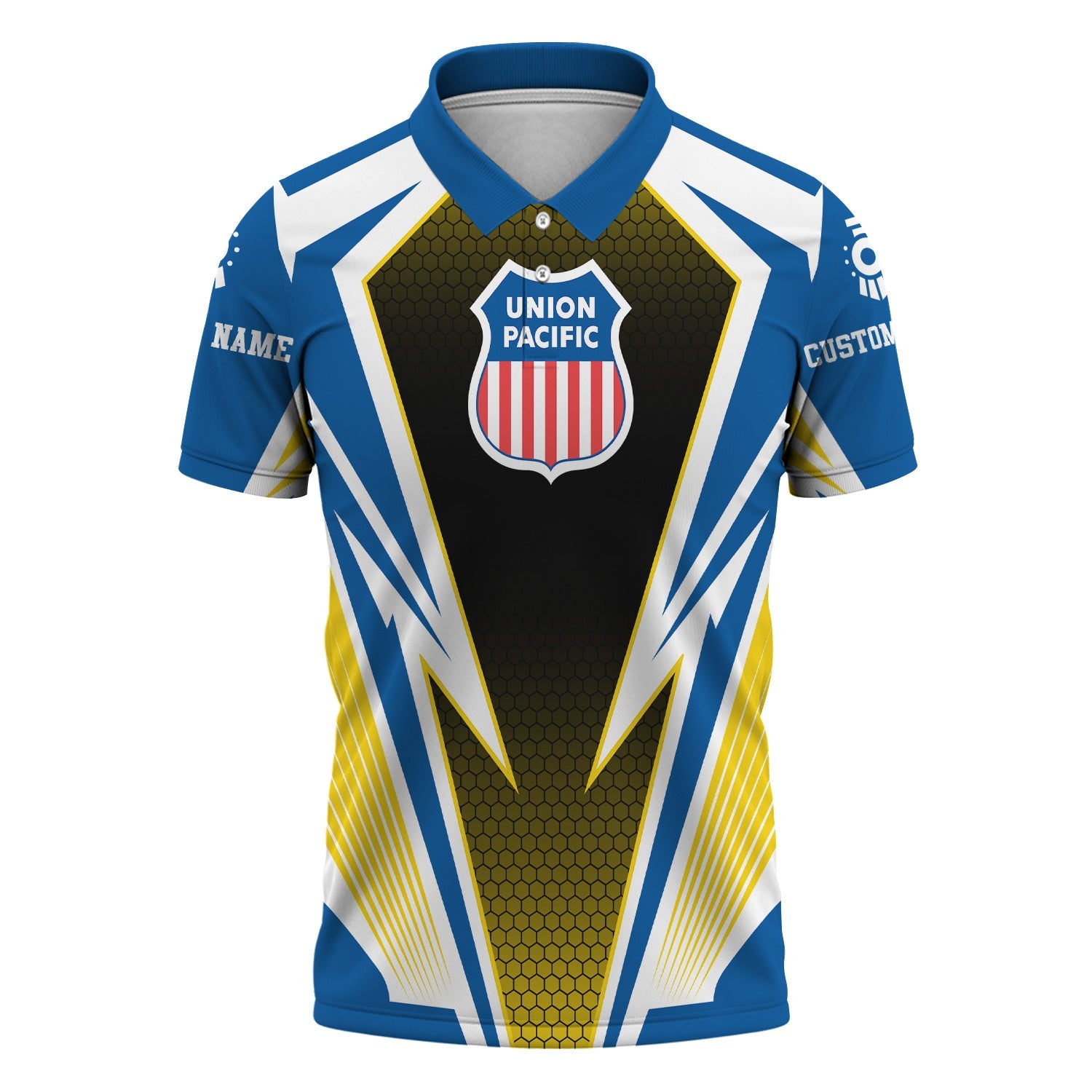 Railspirit Personalized Union Pacific Railroad Polo Shirt Lightning Graphic Style Big Boy Shirt Gift Idea For Train Lover