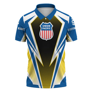 Railspirit Personalized Union Pacific Railroad Polo Shirt Lightning Graphic Style Big Boy Shirt Gift Idea For Train Lover
