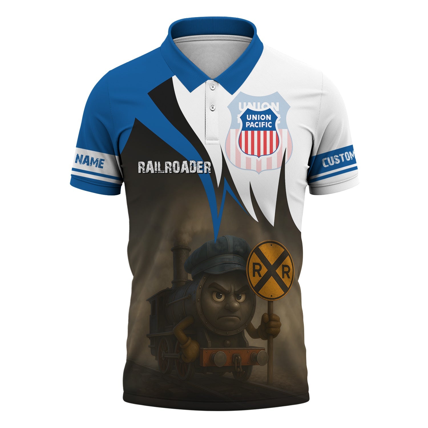 Railspirit Personalized Union Pacific Railroad Polo Shirt Angry Train Big Boy Polo Shirt Gift Idea For Train Lover