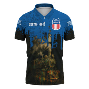 Railspirit Personalized Union Pacific Railroad Polo Shirt Vintage Train Art Style Big Boy Shirt For Locomotive Fans