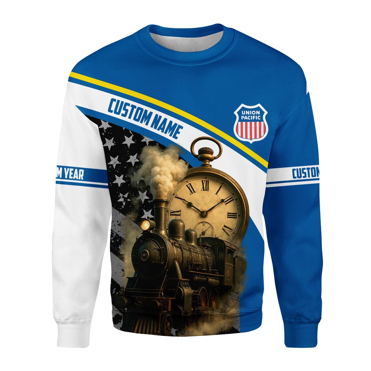Railspirit Personalized Union Pacific Railroad Sweatshirt Classic Steam Engine With Retro Pocket Watch Big Boy Shirt All Over Print