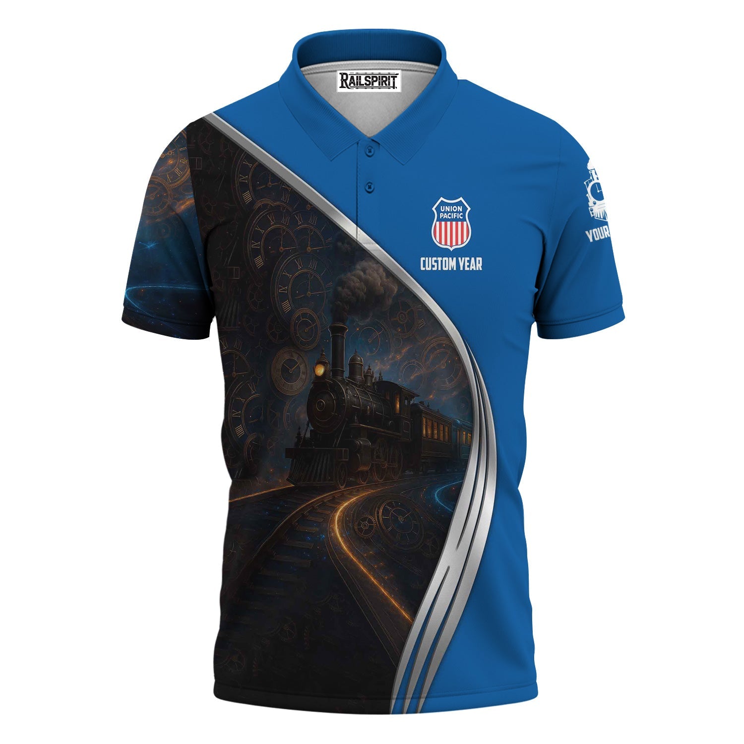 Railspirit Personalized Union Pacific Railroad Polo Shirt Steampunk Locomotive with Custom Year Big Boy Train Shirt