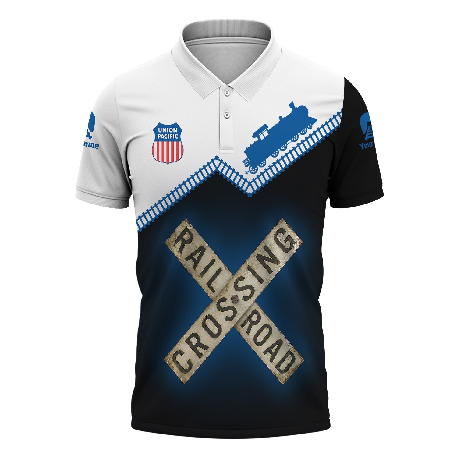Railspirit Personalized Union Pacific Railroad Polo Shirt Railroad Crossing Printed Train Track Shirt
