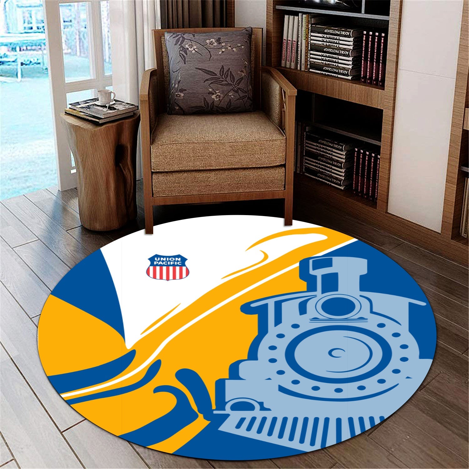 Railspirit Union Pacific Railroad Round Mat Flame-Inspired Style Big Boy Mat Gift Idea For Train Lovers
