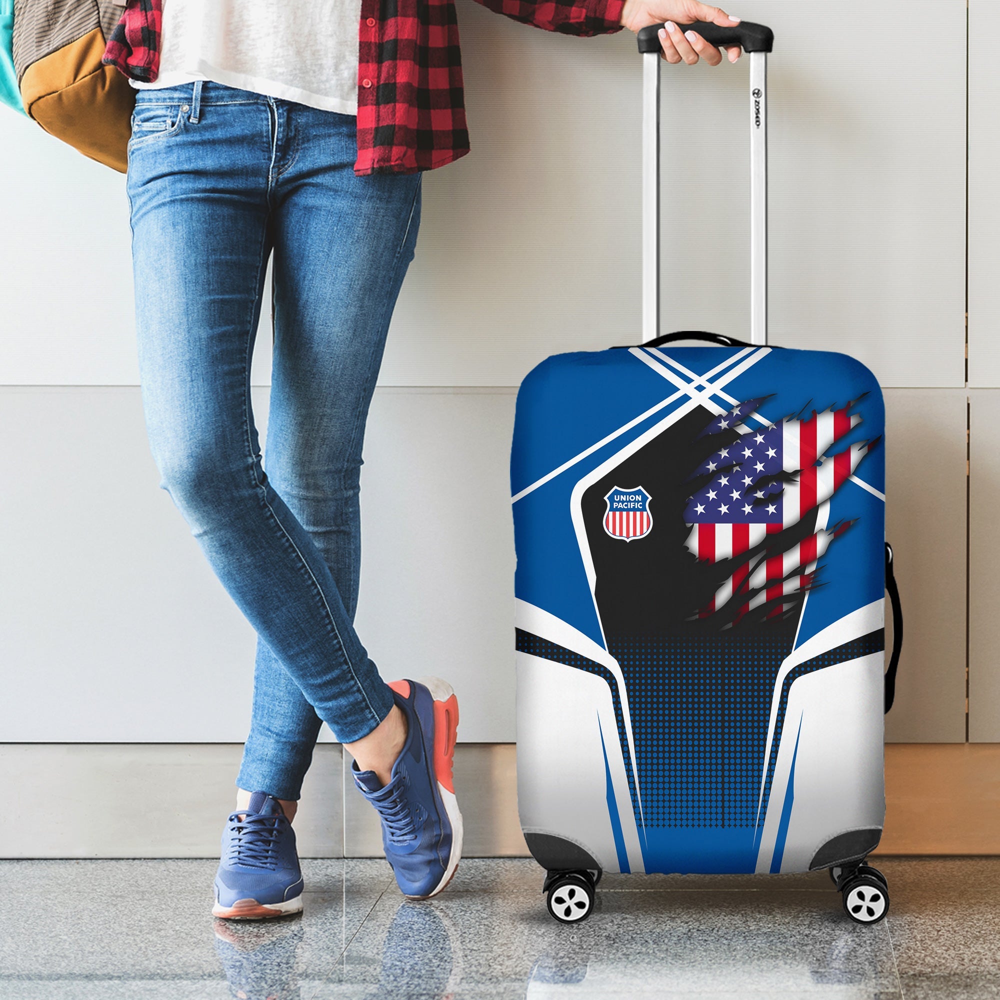 Railspirit Personalized Union Pacific Railroad Luggage Cover American Eagle Vintage Train Big Boy Luggage Protection