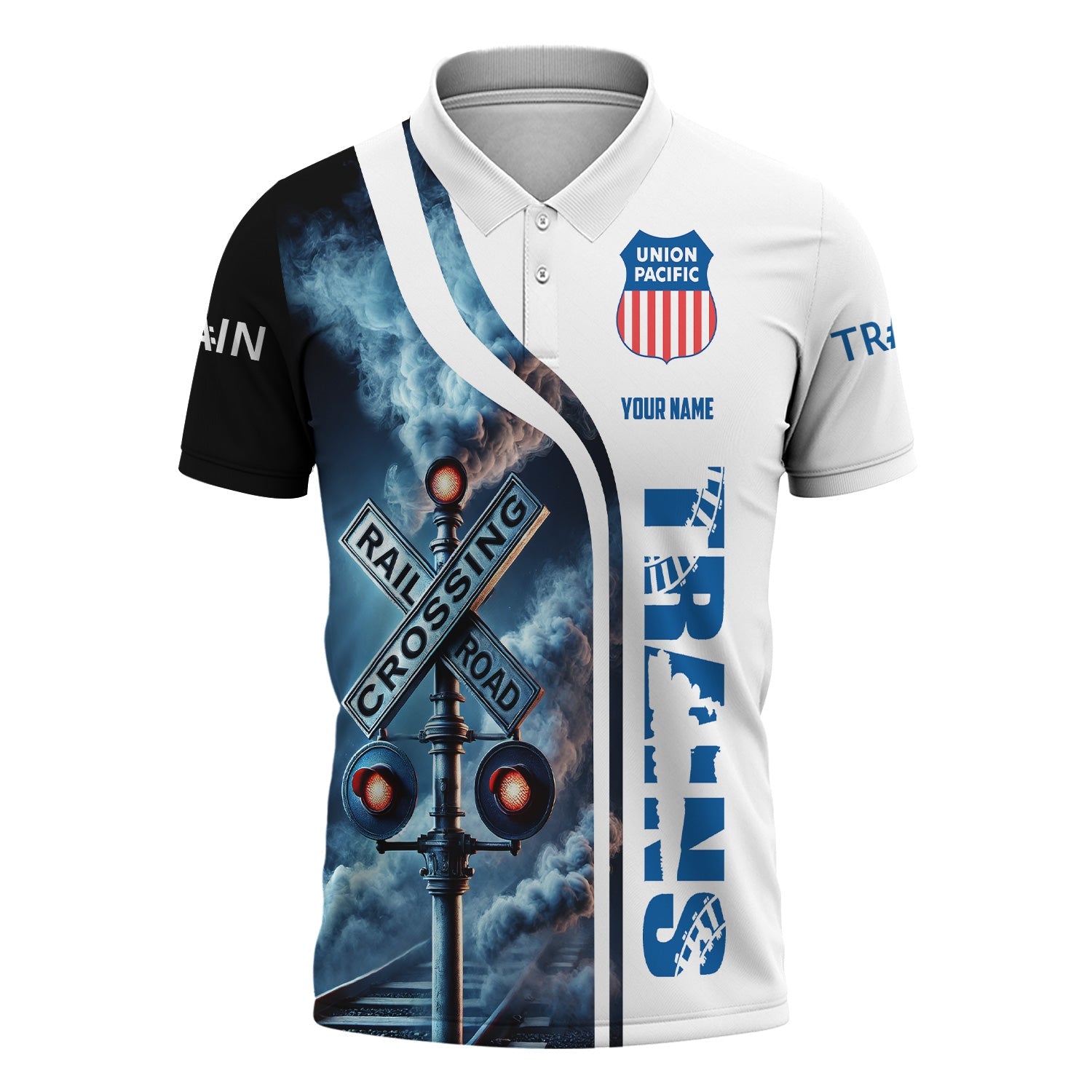 Railspirit Personalized Union Pacific Railroad Polo Shirt Crossing Railroad Sign American Locomotive Train Shirt All Over Print