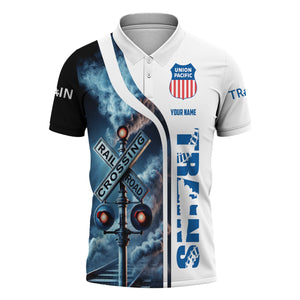 Railspirit Personalized Union Pacific Railroad Polo Shirt Crossing Railroad Sign American Locomotive Train Shirt All Over Print