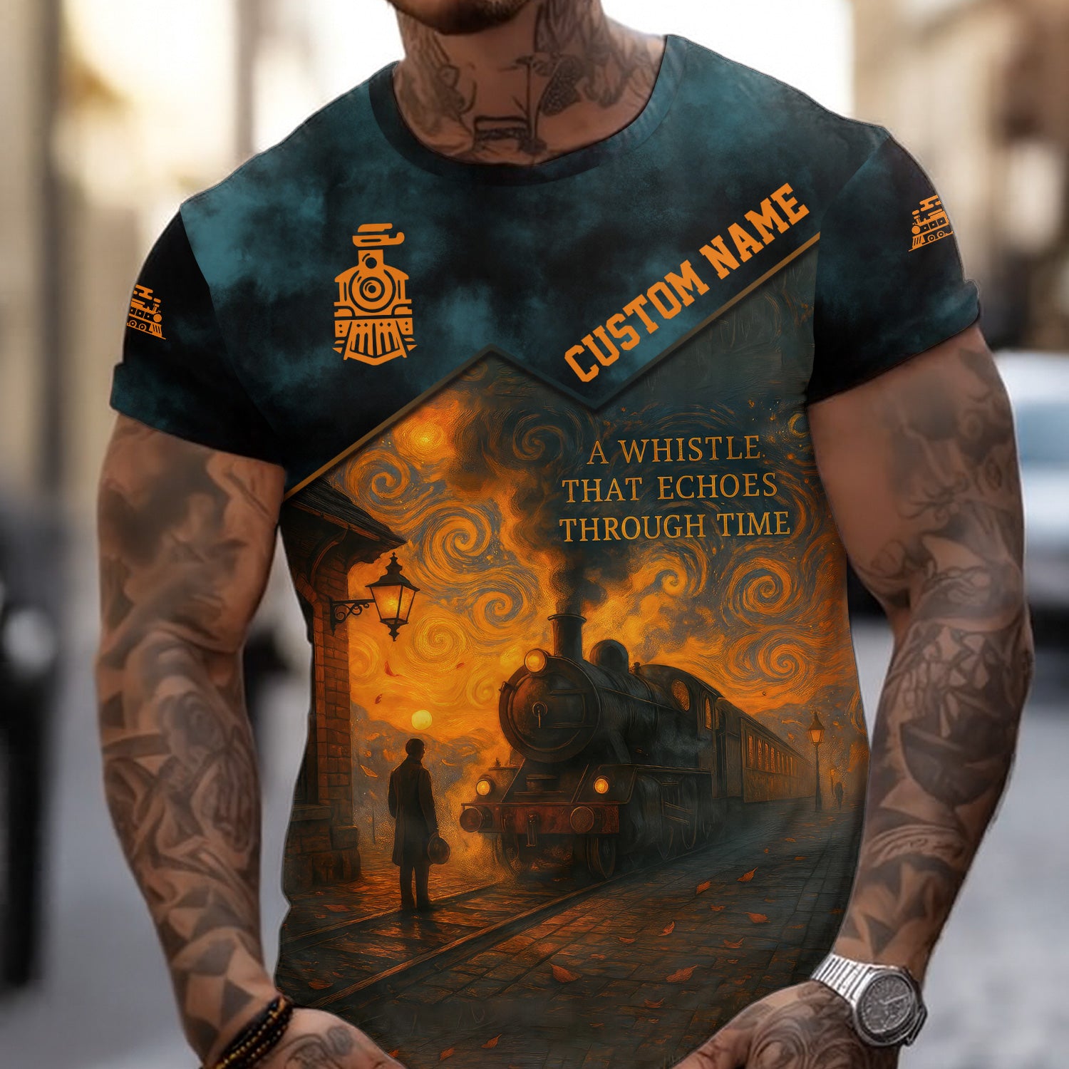 Custom Name Steam Train T-shirt, A Whistle That Echoes Through Time, Vintage Art Train Design, Train Lover Gift