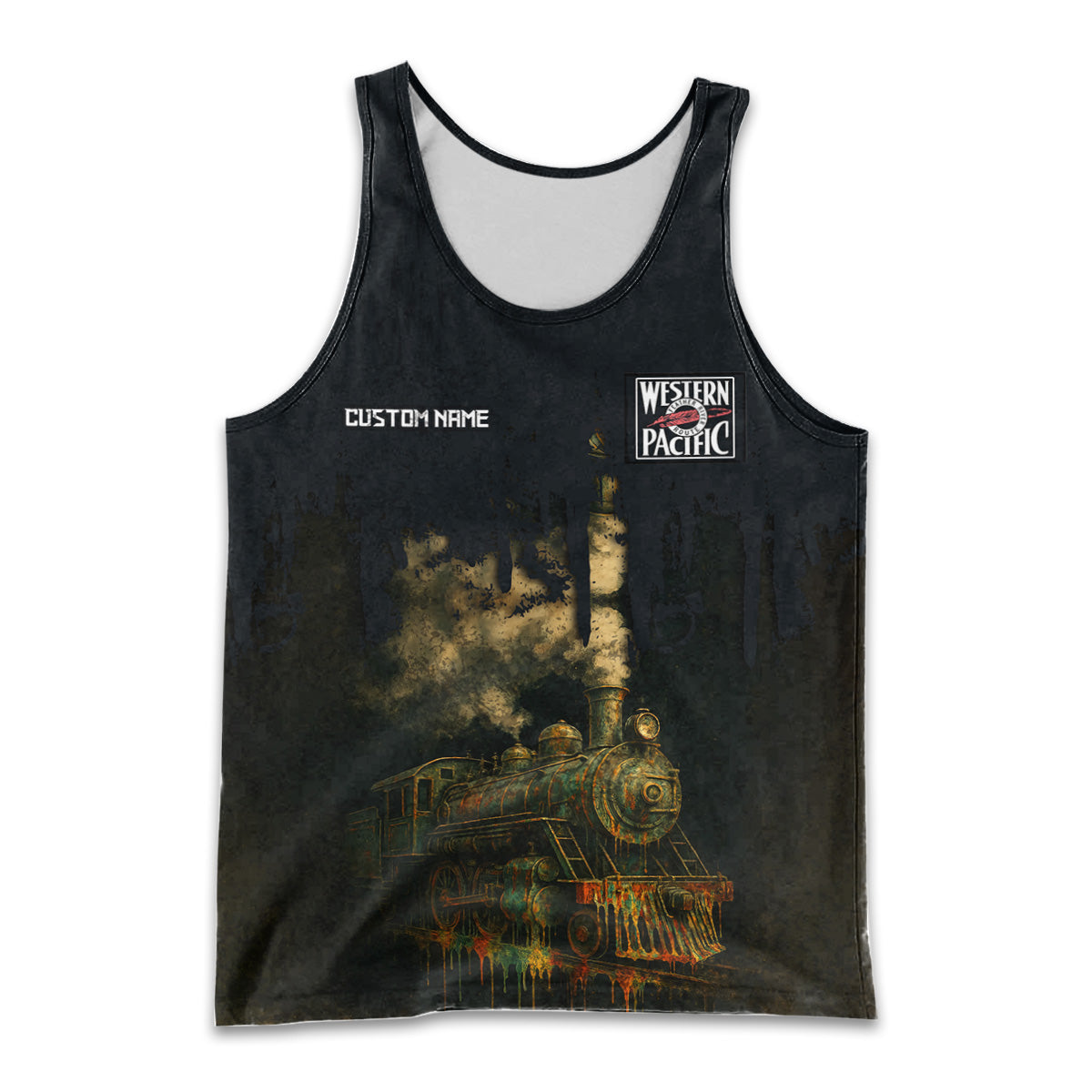 Railspirit Personalized Western Pacific Railroad Men Tank Top Vintage Train Art Style Shirt For Locomotive Fans