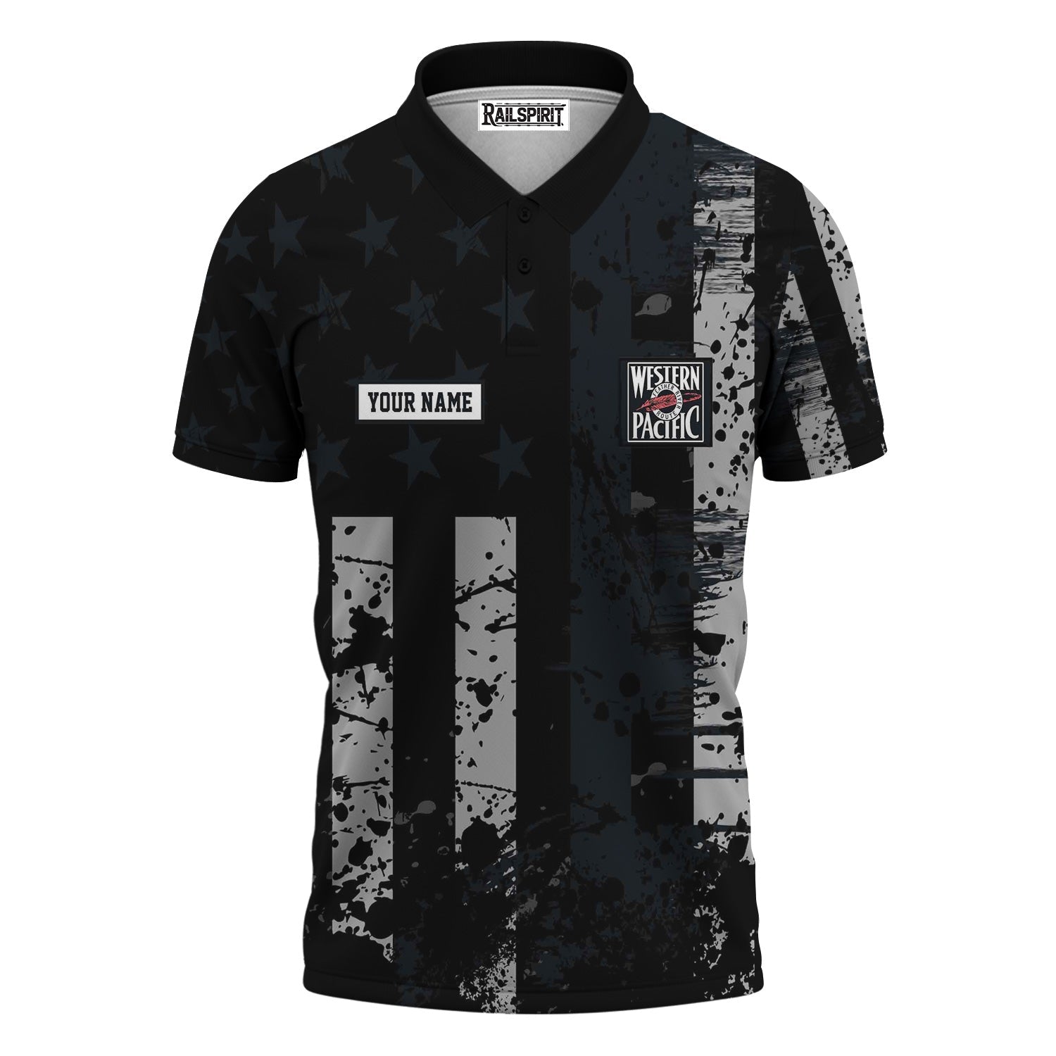 Railspirit Personalized Western Pacific Railroad Polo Shirt Artistic Paint American Flag Style Train Shirt