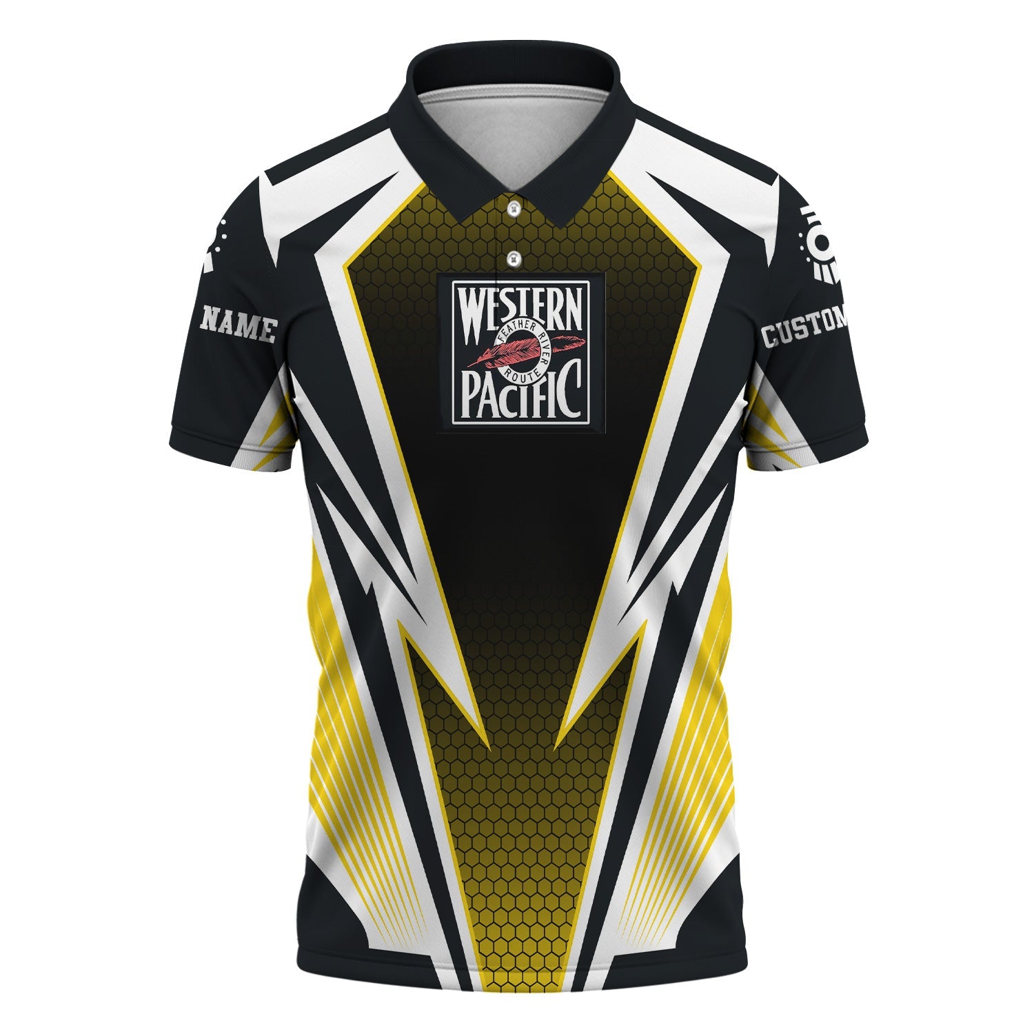 Railspirit Personalized Western Pacific Railroad Polo Shirt Lightning Graphic Style Shirt Gift Idea For Train Lover